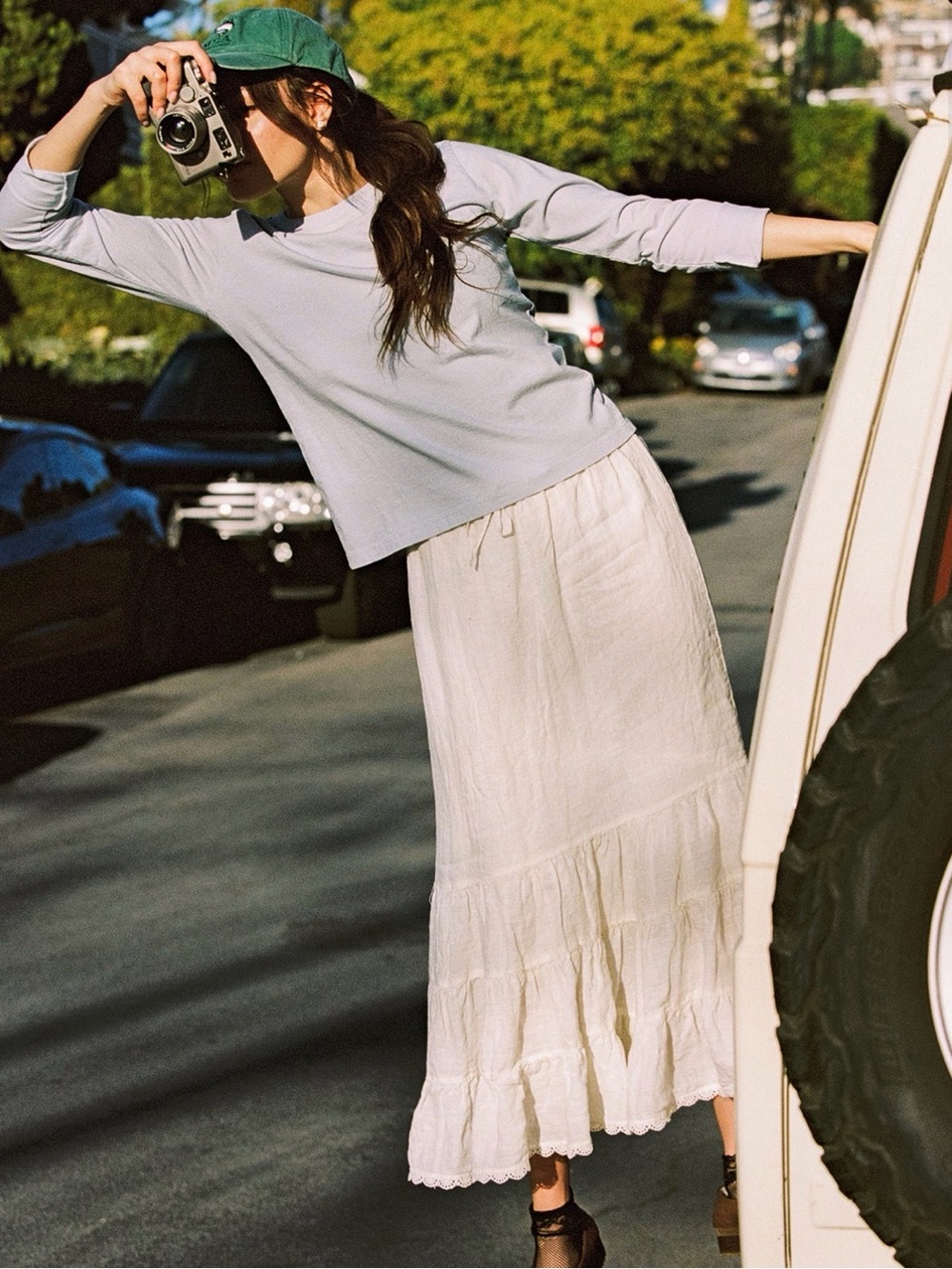 LA Relaxed Tissue Linen White Tiered Maxi Skirt
